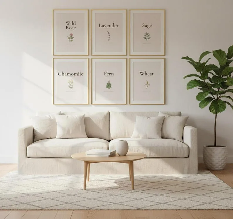 Vintage Botanical Print Set, Neutral Floral Gallery Wall Art, Subtle Christian Scripture Home Decor Gift