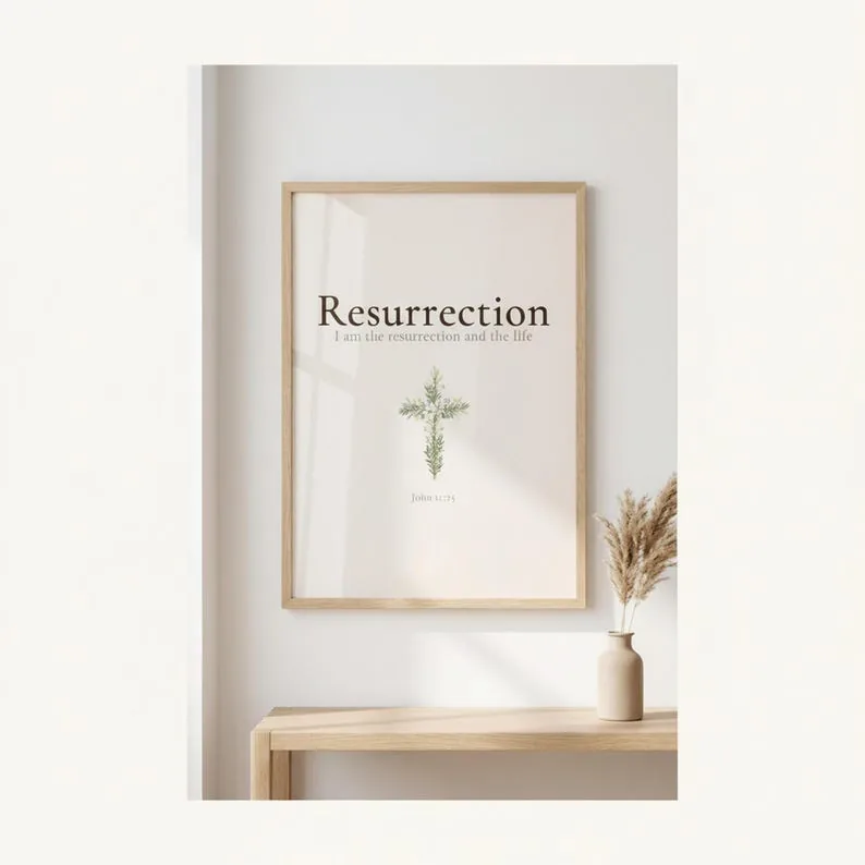 Christian Floral Cross Easter Art Watercolor Botanical Scripture Print, Resurrection Easter Wall Art