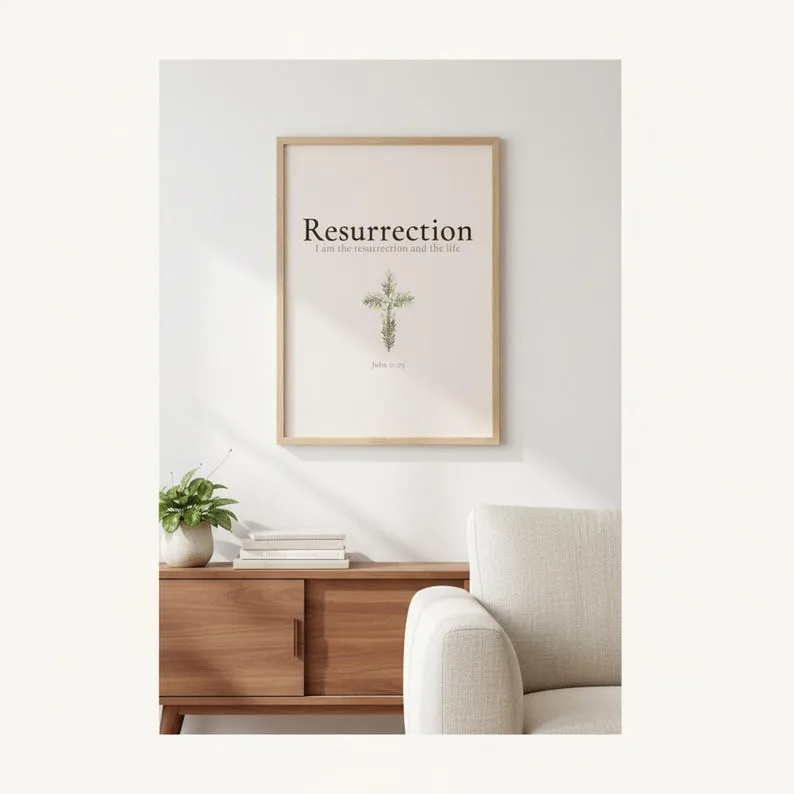 He is Risen Easter Wall Art Floral Cross Scripture Print Matthew 28:6, Christian Easter Printable Gift