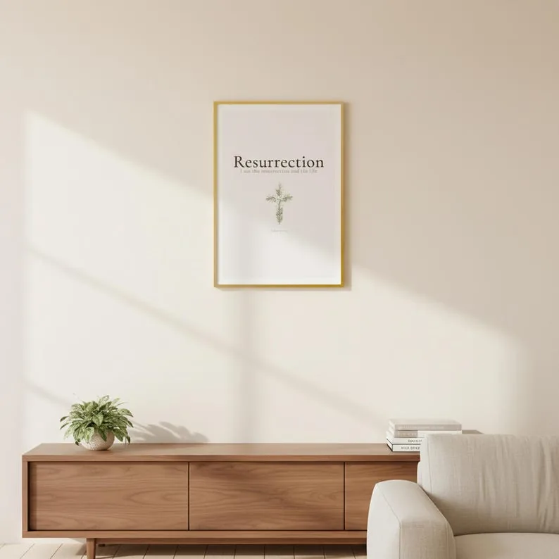 View 2 of John 11:25 Floral Cross Resurrection Scripture Wall Art