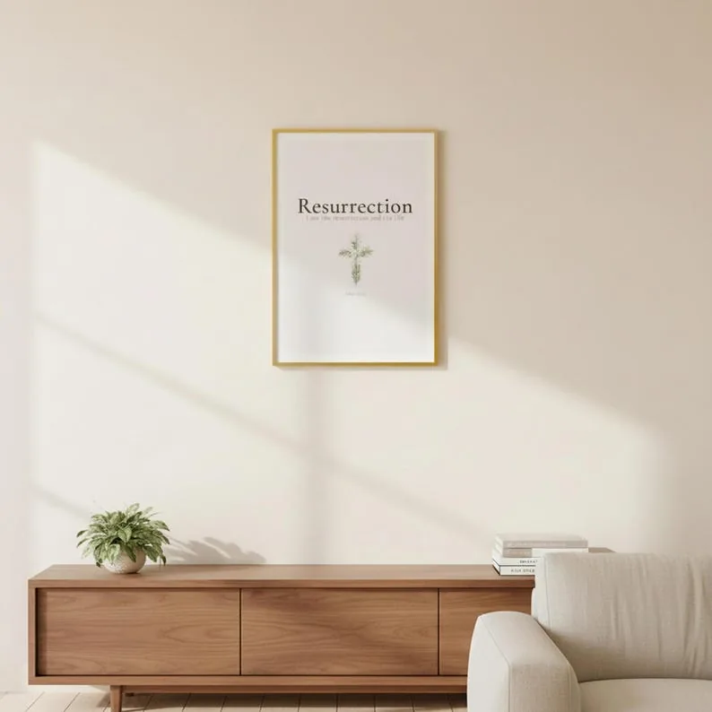 View 4 of John 11:25 Floral Cross Resurrection Scripture Wall Art