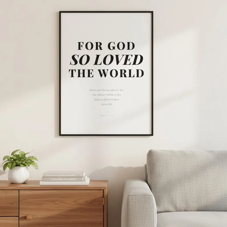 John 3:16 Print, For God So Loved the World, Christian Nursery Scripture Wall Art, Baby Shower Gift Print