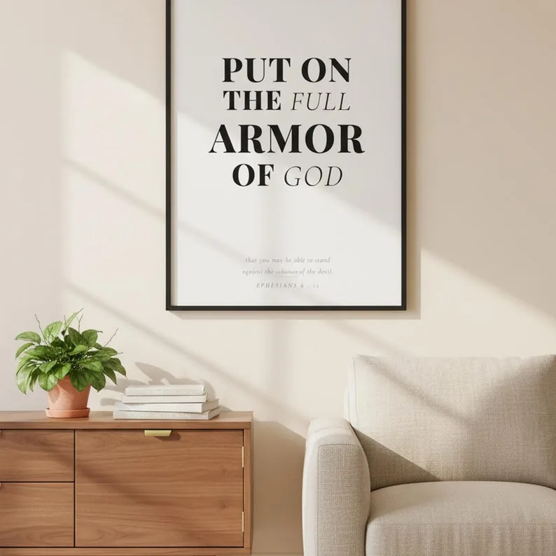 Ephesians 6 Wall Art Put on the Full Armor of God Scripture Print, Christian Boys Room Bible Verse Gift