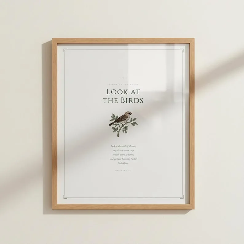 Look at the Birds Matthew 6:26 Wall Art, Anxiety Bible Verse Print, Do Not Worry Sage Green Printable Download