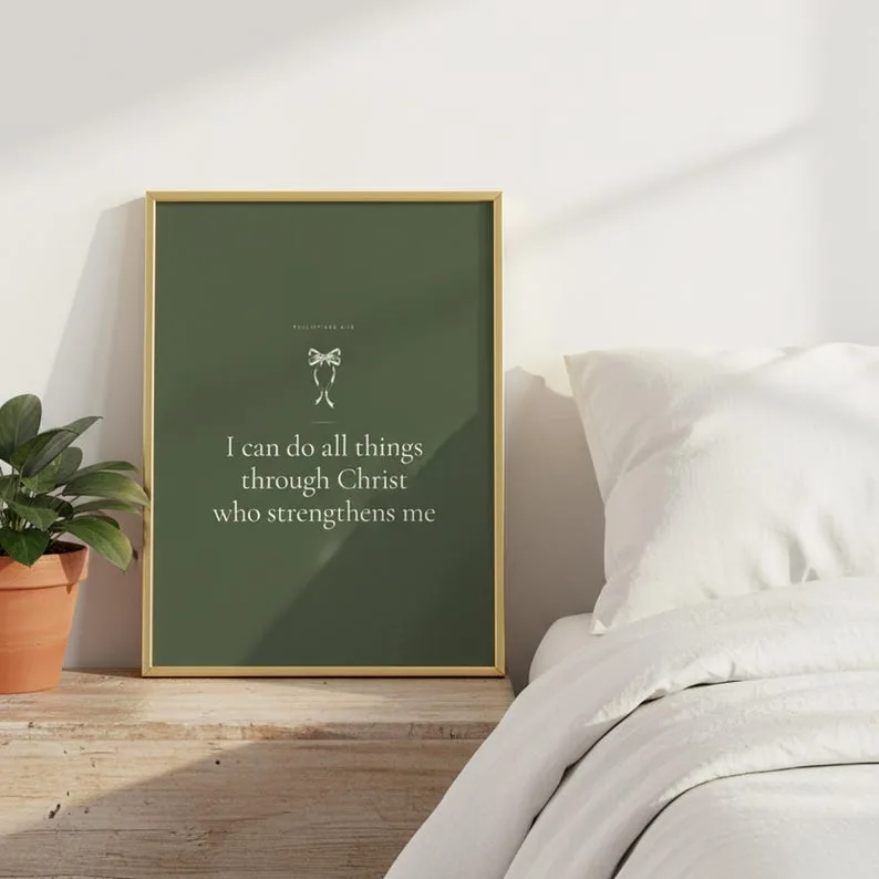 I Can Do All Things Philippians 4:13 Wall Art Sage Coquette Christian Print, Bible Verse Home Decor Gift