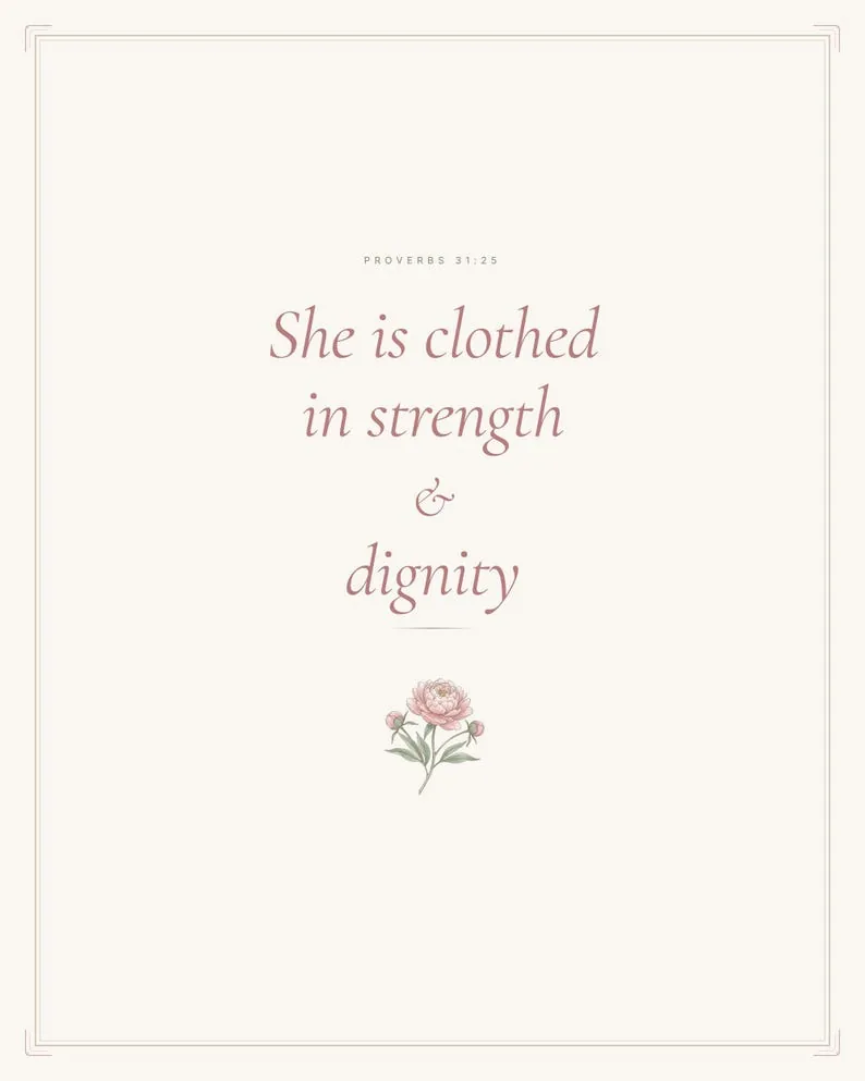 View 2 of She Is Clothed in Strength and Dignity Scripture Wall Art