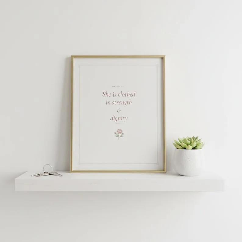 View 3 of She Is Clothed in Strength and Dignity Scripture Wall Art