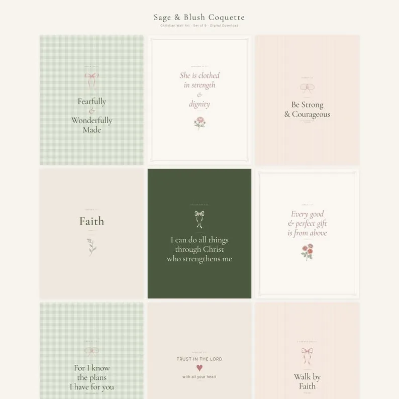 View 2 of Coquette Christian Scripture Wall Art Mega Bundle: 27 Prints, 3 Color Palettes