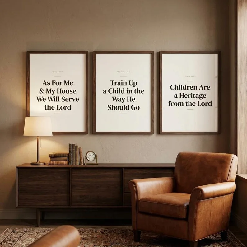 Fathers Day Christian Wall Art Set of 3 Bible Verse Prints Scripture, Christian Dad Gift, Home Decor Print