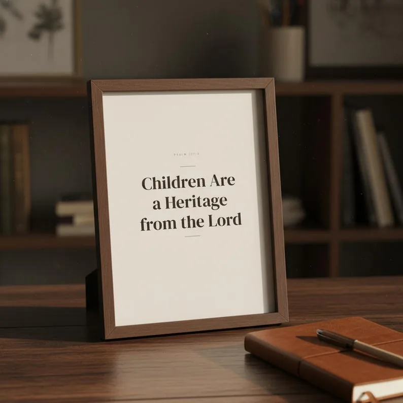 Baby Shower Gift, Fathers Day Gift for Dad, Psalm 127:3 Children Are a Heritage, Christian Poster Scripture Wall Art