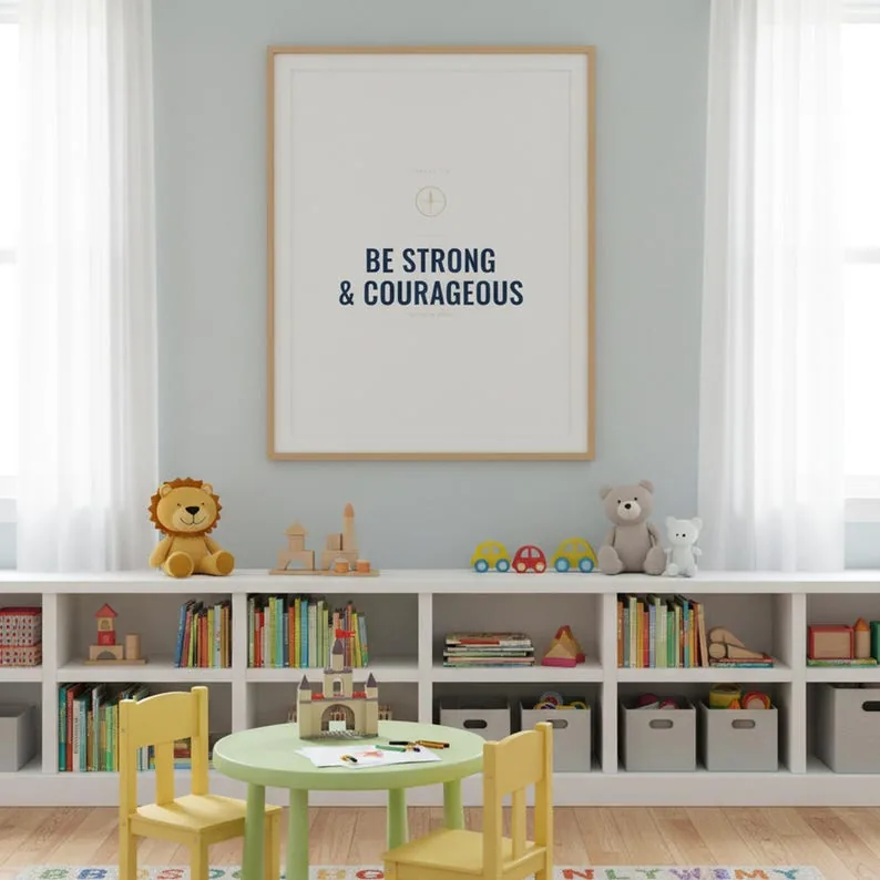 View 4 of Be Strong and Courageous: Joshua 1:9 Scripture Wall Art for Boys