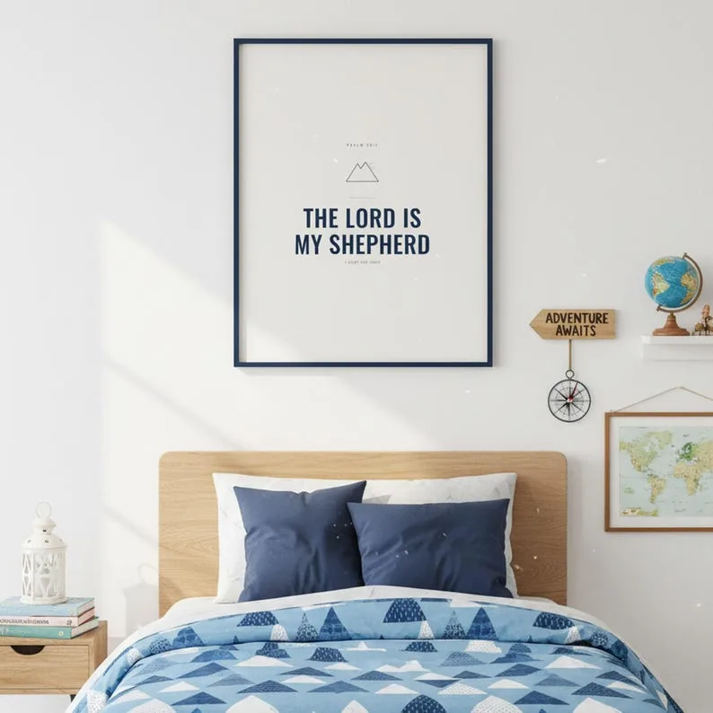View 4 of The Lord Is My Shepherd Psalm 23:1 Christian Boys Room Scripture Wall Art