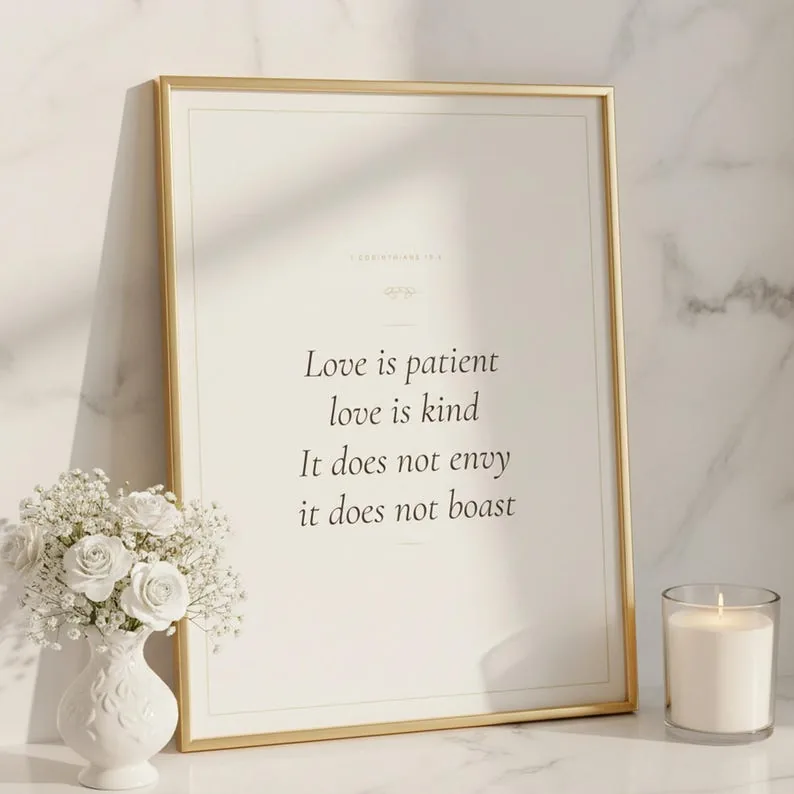 1 Corinthians 13:4 Print, Love Is Patient Love Is Kind, Christian Wedding Gift, Scripture Wall Art Print