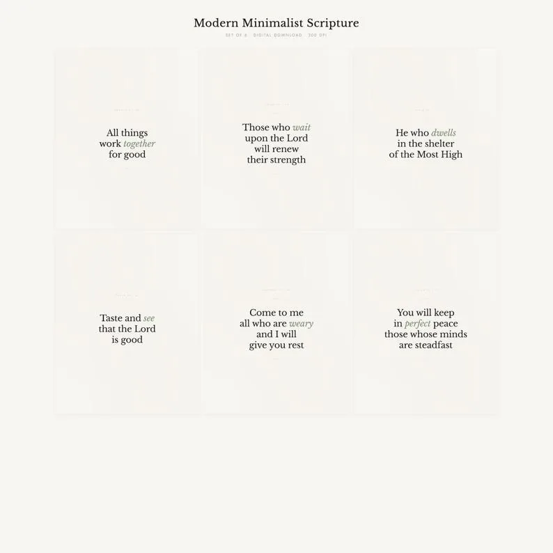 View 2 of Minimalist Scripture Wall Art Set of 6 Bible Verse Prints
