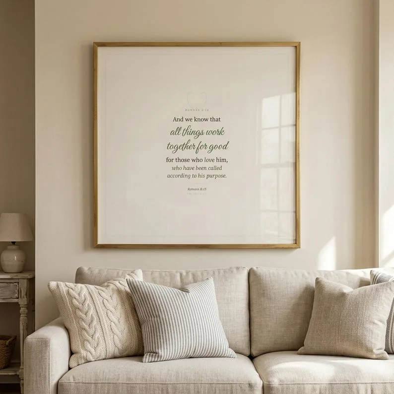 Romans 8:28 All Things Work Together for Good Bible Verse Wall Art Farmhouse Scripture Print Christian Home Decor