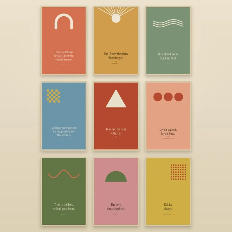 View 2 of Colorful Bible Verse Gallery Wall: Scripture Wall Art Set of 9