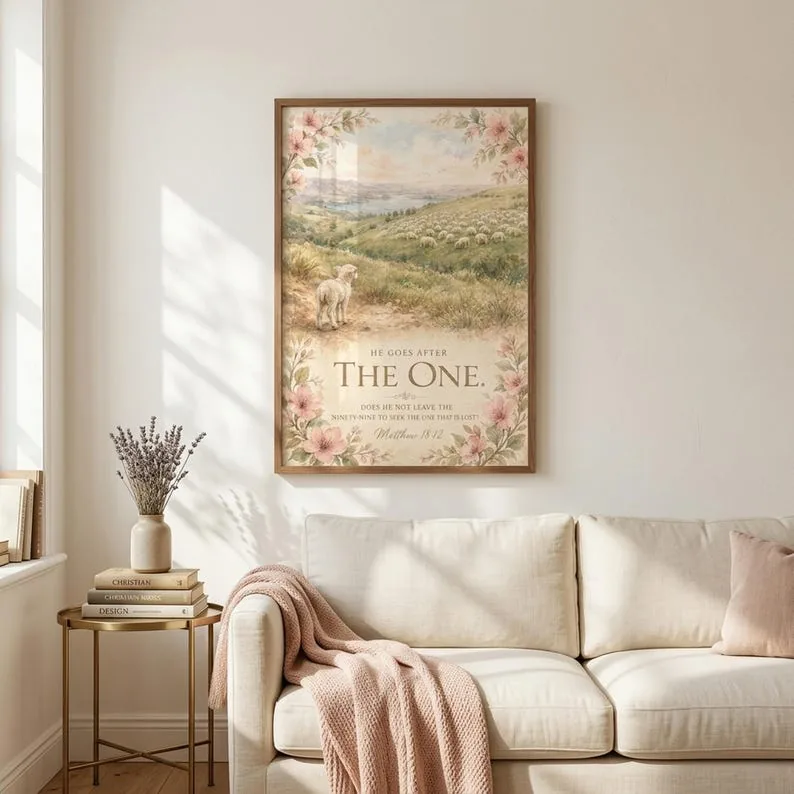 He Goes After the One Matthew 18:12 Watercolor Print, Ninety and Nine Parable Wall Art, Lost Sheep Bible Verse Digital Download