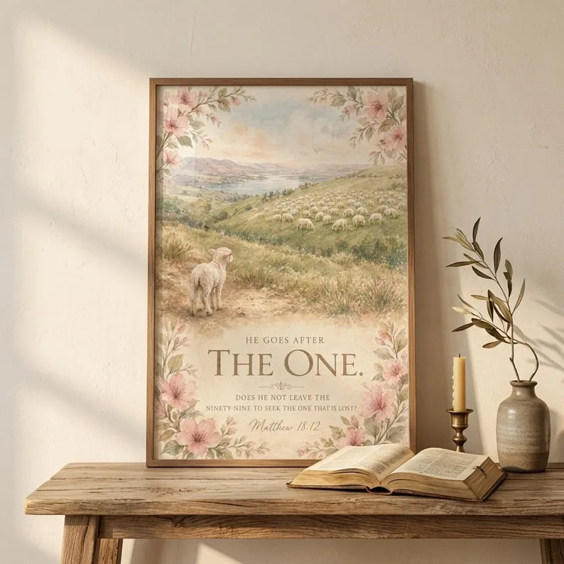 View 3 of He Goes After the One: Matthew 18:12 Lost Sheep Scripture Wall Art