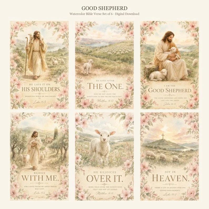 View 2 of Good Shepherd Watercolor Set of 6 Bible Verse Prints