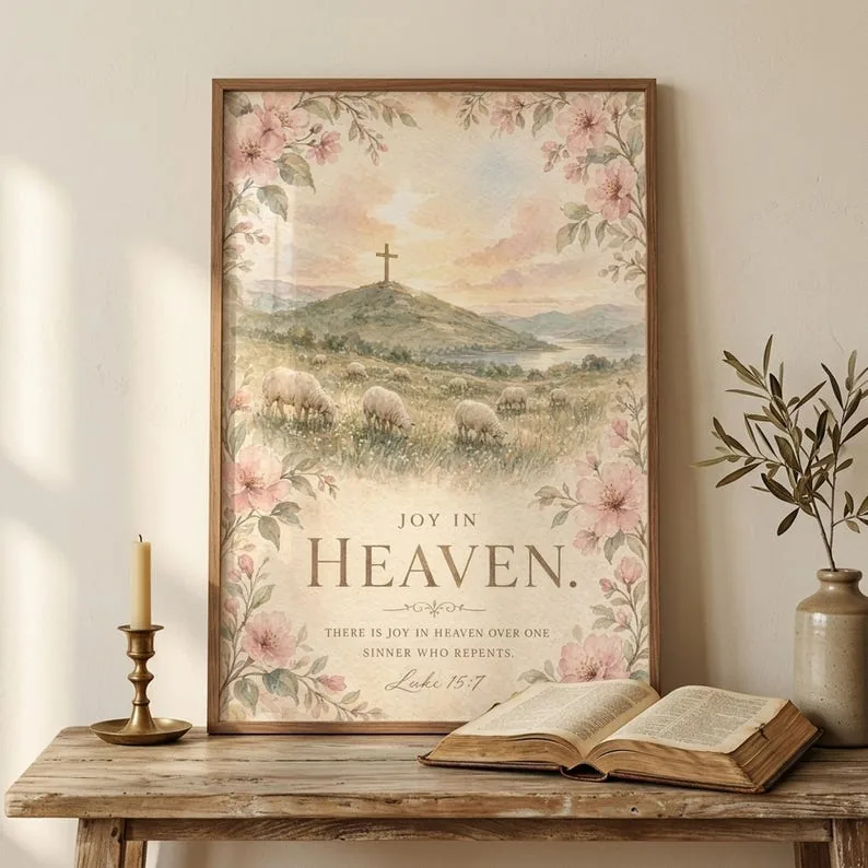 View 3 of Joy in Heaven Luke 15:7 Watercolor Scripture Wall Art