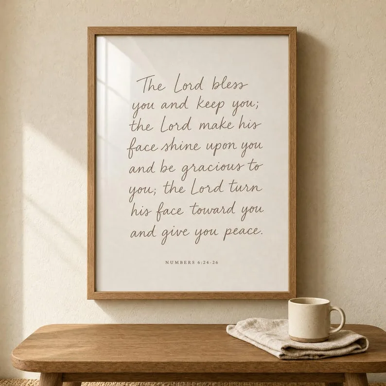 The Lord Bless You and Keep You, Aaronic Blessing Print, Numbers 6:24-26 Scripture Wall Art, Nursery Christian Printable