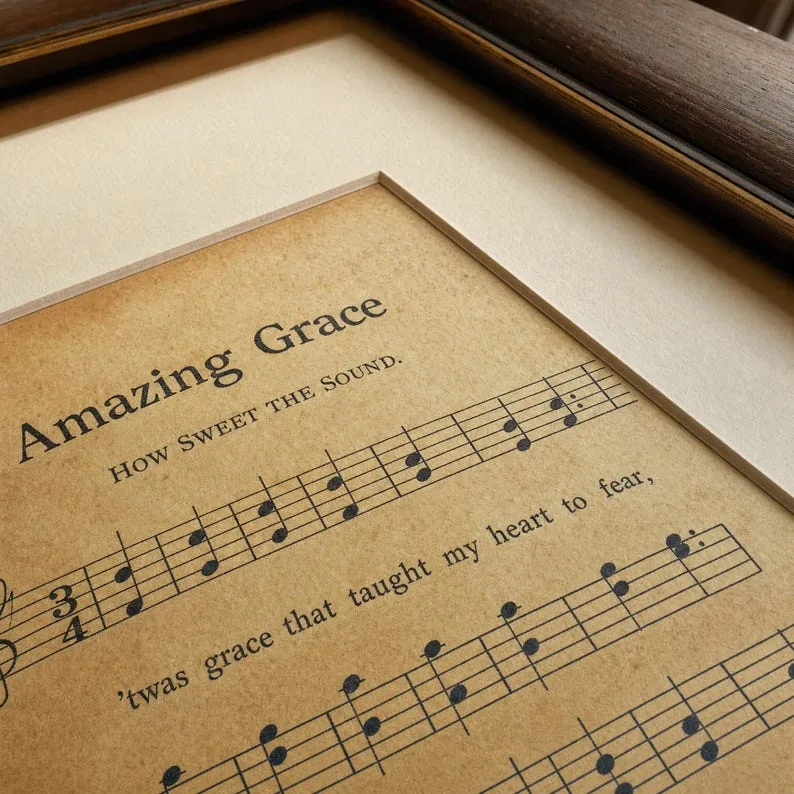 View 4 of Amazing Grace Vintage Hymn Sheet Music, Scripture Wall Art