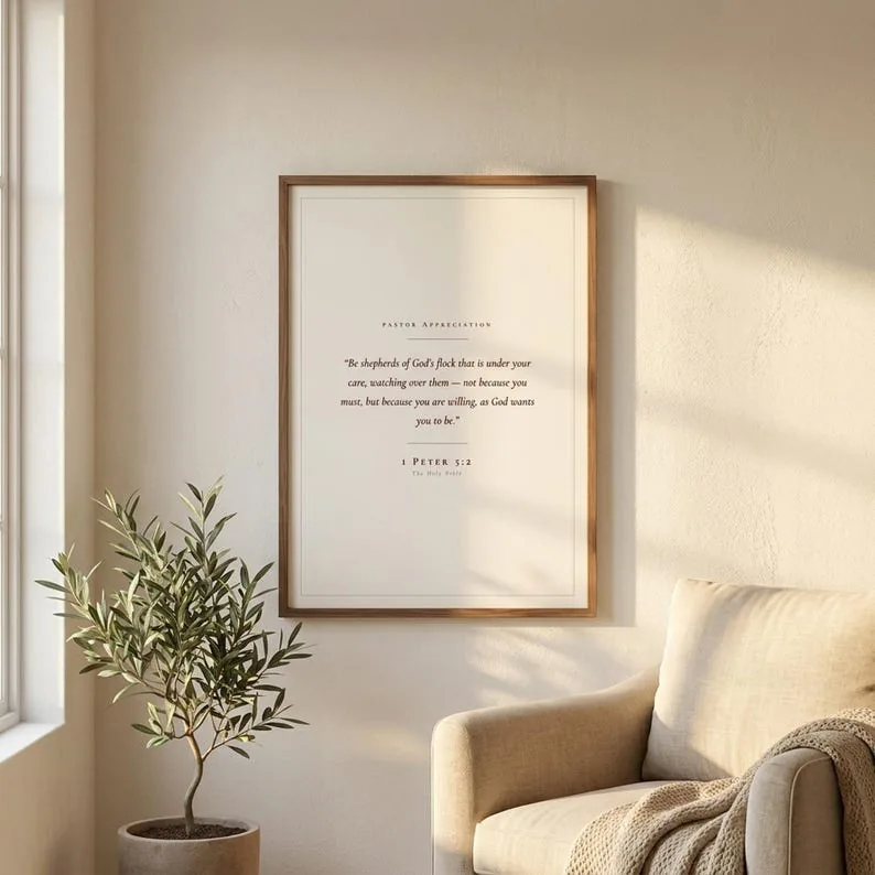 Be Shepherds of God's Flock | 1 Peter 5:2 Scripture Print | Pastor Appreciation Christian Wall Art