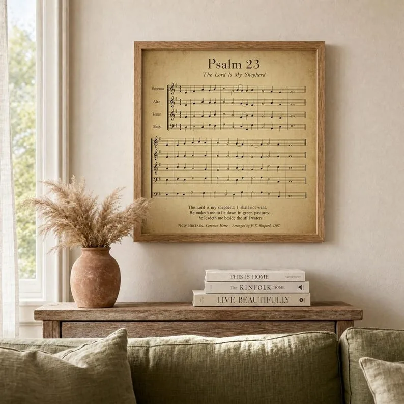 Psalm 23 Print, The Lord Is My Shepherd, Vintage Antique Christian Scripture Wall Art, Bible Verse Gift