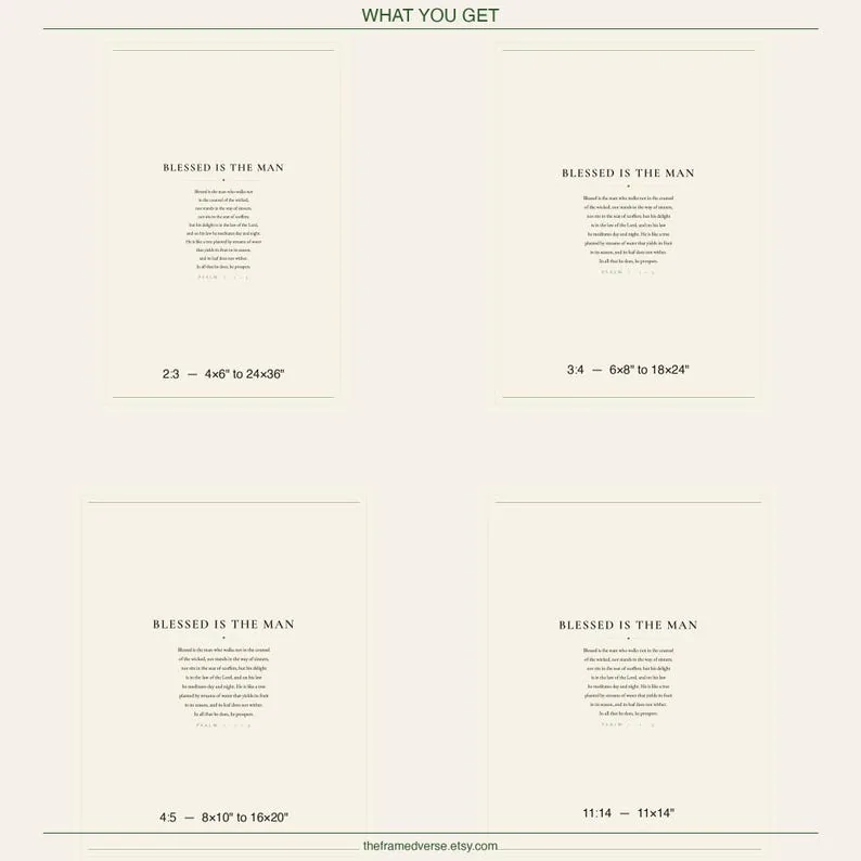 View 3 of Blessed Is the Man: Psalm 1:1-3 Scripture Wall Art