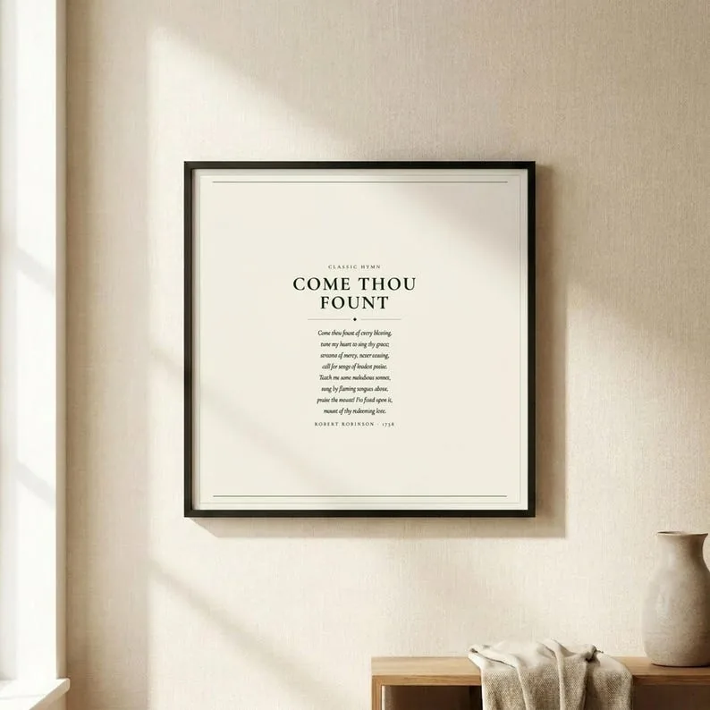 View 2 of Come Thou Fount of Every Blessing Hymn Print, Christian Lyric Wall Art