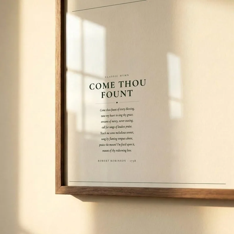 View 4 of Come Thou Fount of Every Blessing Hymn Print, Christian Lyric Wall Art