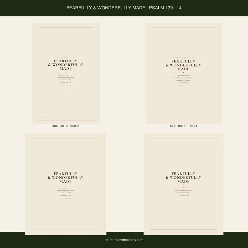 View 3 of Psalm 139:14 Fearfully and Wonderfully Made Scripture Print