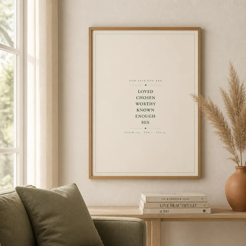 God Says You Are, Loved Chosen Worthy Known Enough His, Christian Affirmation Print, Baptism Gift, Nursery Wall Art