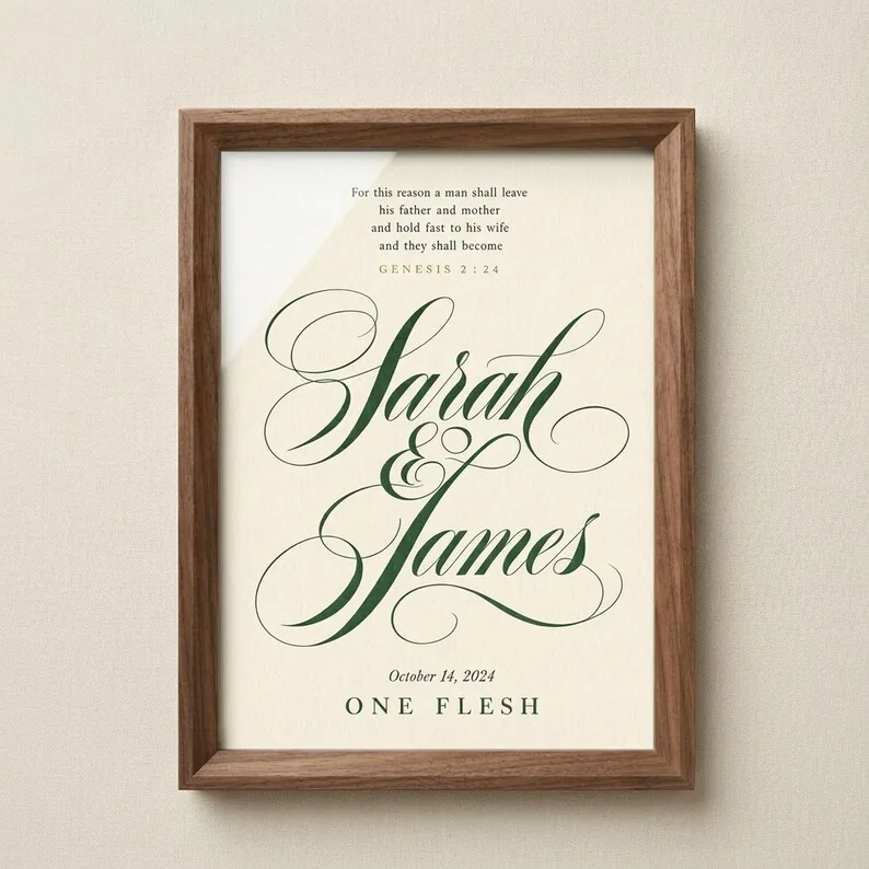 Personalized Wedding Print Genesis 2:24 Custom Names One Flesh Scripture Christian Wedding Gift