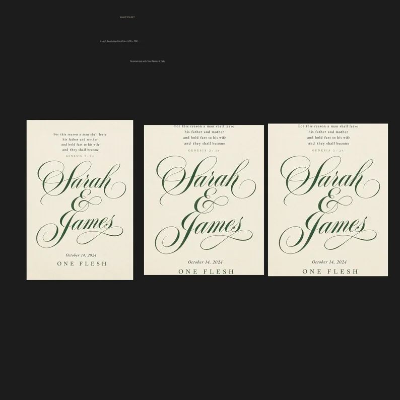 View 3 of Personalized Genesis 2:24 Wedding Print with Custom Names and Date