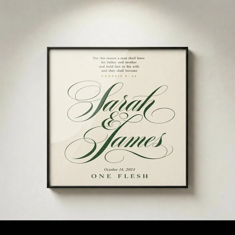View 4 of Personalized Genesis 2:24 Wedding Print with Custom Names and Date