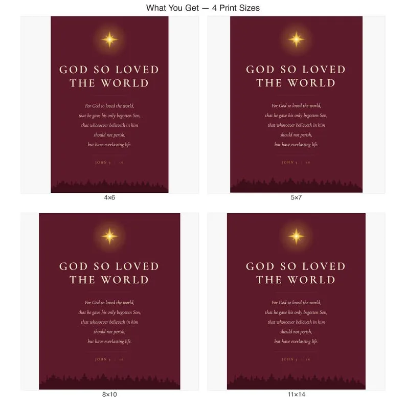 View 4 of God So Loved the World John 3:16 Christmas Print