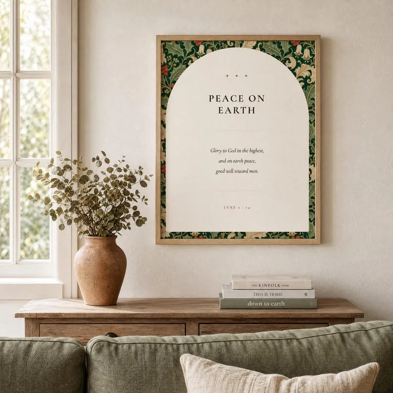 View 1 of Peace on Earth Luke 2:14 Botanical Christmas Print