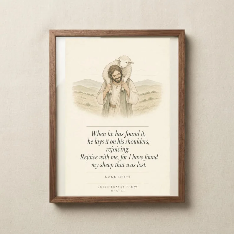 View 2 of Jesus Leaves the 99 Scripture Wall Art, Luke 15 Set of 3