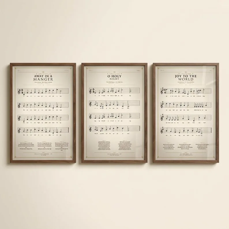 View 2 of Vintage Christmas Hymn Gallery Wall Print Set of 3