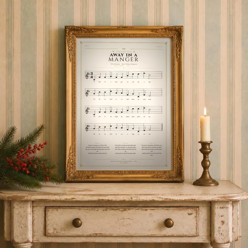 View 1 of Away in a Manger Vintage Hymn Sheet Music Print
