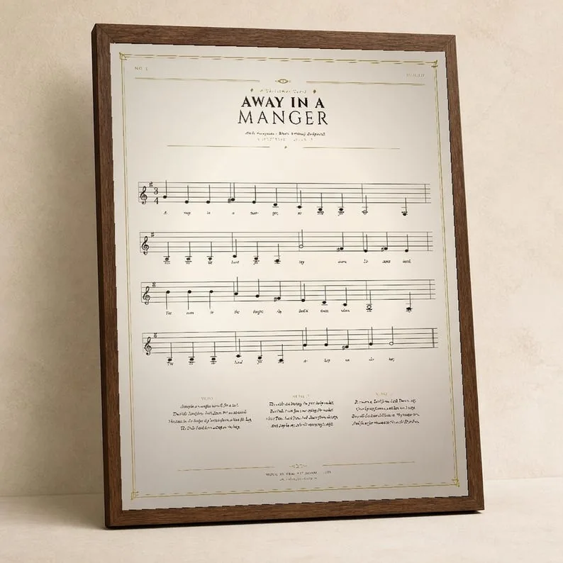 View 2 of Away in a Manger Vintage Hymn Sheet Music Print