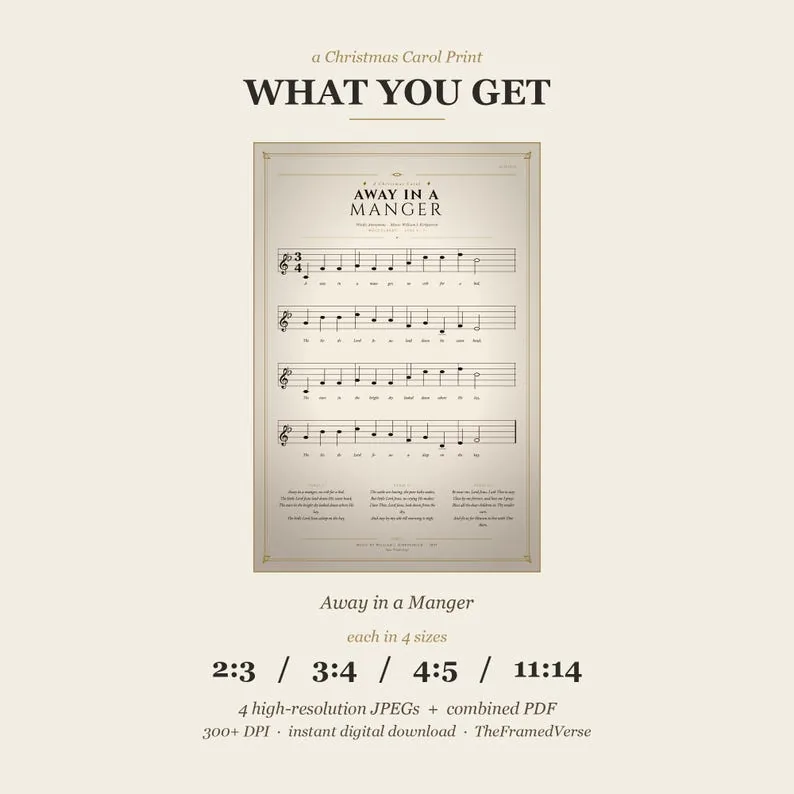View 3 of Away in a Manger Vintage Hymn Sheet Music Print
