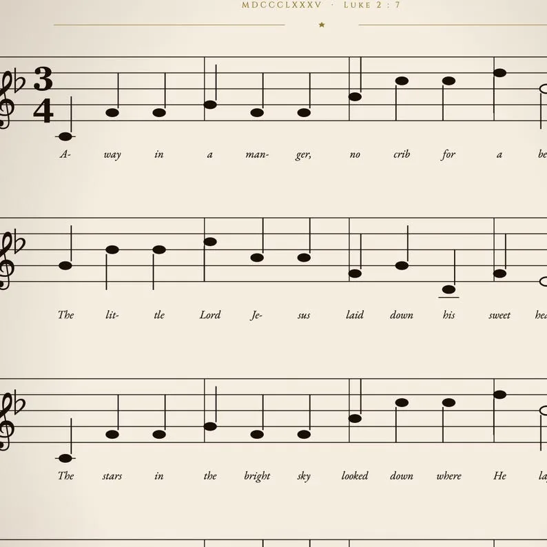 View 4 of Away in a Manger Vintage Hymn Sheet Music Print