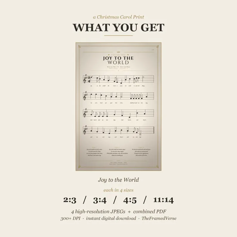 View 3 of Joy to the World Vintage Hymn Sheet Music Print
