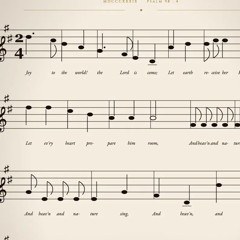View 4 of Joy to the World Vintage Hymn Sheet Music Print