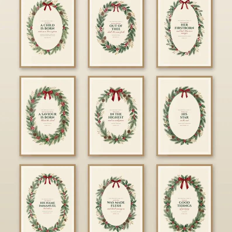 Nativity Christmas Story Scripture Gallery framed on a wall