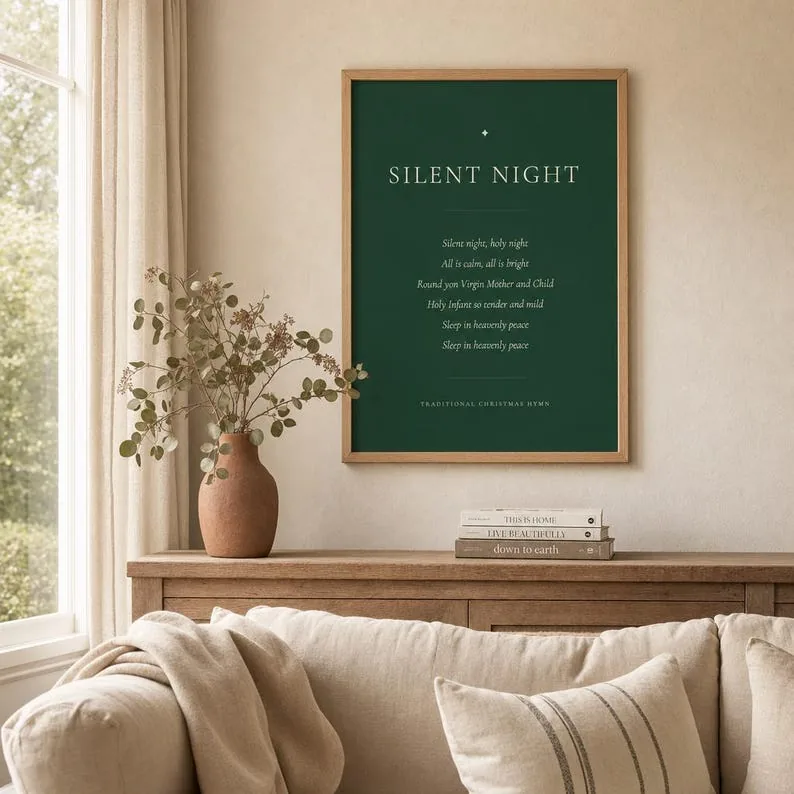 Silent Night Christmas Print framed on a wall