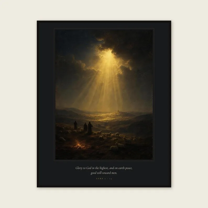 View 1 of Glory to God Luke 2:14 Shepherds Field Print