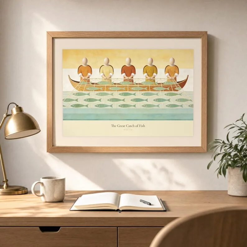 View 4 of The Great Catch of Fish Luke 5:6 Modern Christian Art